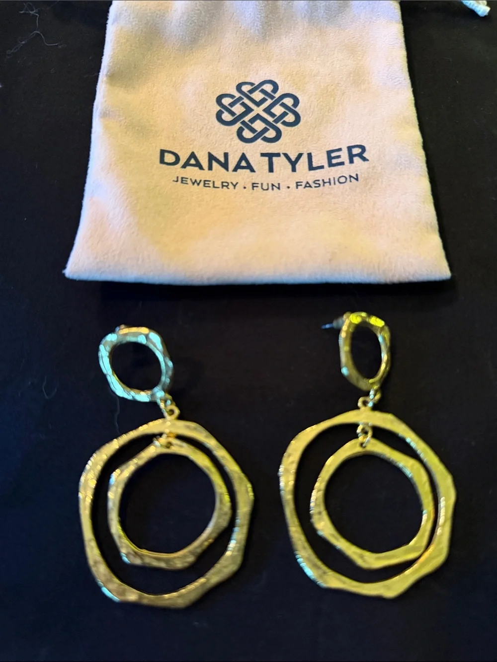Dana Tyler Gold Hammered Double Hoop Drop Earrings - Gold
